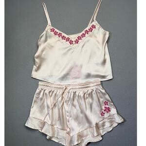 Macy's Flower Show Women's Embroidered Cami 2-Pc. Sleep Set XS Cream/pink $50